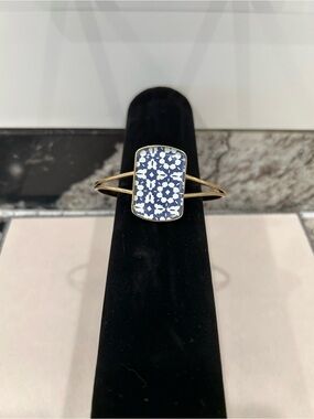 Barse Bronze  Blue Floral Tile Cuff Bracelet